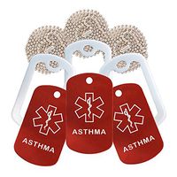 Asthma Medical Alert ID Necklace - 3 Pack - Red Tag, White Silencer, and 30'' USA Chain - 154 Colors Choices