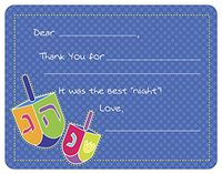 Colorful Dreidels Fill-in Thank You Note Cards for Kids, 5.5" X 4.25" Notecards with White Envelopes
