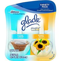 Glade PlugIns Scented Oil Air Freshener Refill, 1.34 fl oz(Clean Linen & Sunny Days, 2Count), Multicolor