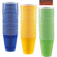 18 oz Party Cups, 96 Count - Royal Blue, Sunshine Yellow, Lime Green - 32 Each Color