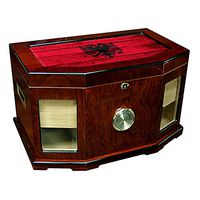 Large Premium Desktop Humidor - Glass Top - Flag of Albania (Albanian) - Wood Design - 300 Cigar Capacity - Cedar Lined with Two humidifiers & Large Front Mounted Hygrometer.