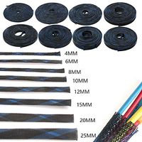 10m Blue+Black 2/4/6/8/10/12/15/20/25mm Insulation Braided Sleeving Tight PET Expandable Cable Sleeves Wire Gland Cables