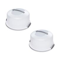 Cake Carrier/Storage Container With Server Holds up to 12 inch 3-layer cake, White Gray Translucent Dome - Transports Cakes, Pies, or Other Desserts (2)
