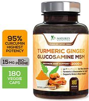 Turmeric Curcumin with Ginger, Glucosamine & MSM 2000mg 95% Curcuminoids, BioPerine for Best Absorption, Best Joint Support, Made in USA, Turmeric Pills by Natures Nutrition - 180 Capsules