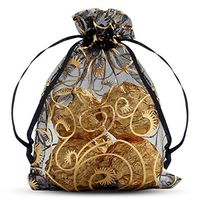 Outdoorfly 50PCS Organza Bags 4x6 Black Drawstring Gift Bags Jewelry Pouches Bags Candy Chocolate Wedding Party Christmas Baby Favor Present Bags(Black Eyelash)