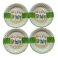 Hohaski 7-Inch Happy Birthday Round Theme Party Cake Plates Dessert Papper Plates - Happy Birthday Green