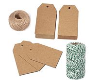 OxoxO 100PCS Kraft Tags Blank Label Paper Wedding Labels Gift Tags clothing Hang Tags with Jute Twine And Cotton Rope(White + Green)