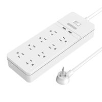 NTONPOWER 8-Outlet Power Strip with 2 USB Ports Overload Switch Wall Mount Surge Protector with 5ft Heavy-Duty Extension Cord Right Angle Plug for TV Home Theater Computer Projector Microwave - White