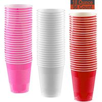 18 oz Party Cups, 96 Count - Hot Pink, White, Red - 32 Each Color
