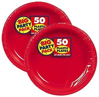 Amscan Big Party Pack 100 Count Plastic Dessert Plates, 7-Inch, Apple Red