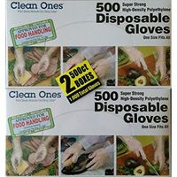 Clean Ones 500 Count Disposable Poly Gloves, Pack of 2, 1000, Clear