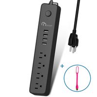 ONSMARTN Surge Protector Power Strip 4 Muti Outlets and 4USB Charging Ports 3.4A Total Output 600J Surge Protector Charging Station 6 Foot Long UL Cord Wall Mount  Black