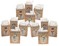 Christmas Snowman Kraft Gift Bags Bulk, Pack of 24 Medium Classic Holiday Paper Bags Assorted Xmas Designs, 6 1/2" x 3 1/4" x 9" by 4E’s Novelty