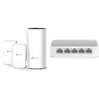 TP-Link Deco Whole Home Mesh WiFi System - Seamless Roaming, Adaptive Routing, Up to 4,500 Sq. ft (Deco M3 3-Pack) & 5 Port Fast Ethernet Switch | Desktop Ethernet Splitter (TL-SF1005D)