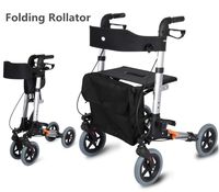 Lightweight Folding 4-Wheel Rollator Walker with Seat Double Safety Brake Adjustable Height and Detachable Storage Pocket for Seniors Shopping