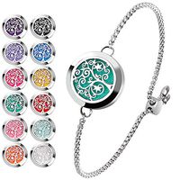 Essential Oil Diffuser Bracelet Stainless Steel Aromatherapy Locket Adjustable Bracelet Set with 24 Refill Pads (Tree of Hope)