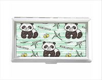 Cute Baby Panda with Bamboo Design Unisex Stainless Steel Cigarette Holder Case Protection Credit Business Card Storage Box Pocket/Wallet
