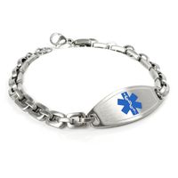 My Identity Doctor - Custom Engraved Medical Alert Bracelet, 316L Steel Matte 6mm Links - Blue - Wrist Size 6 Inch