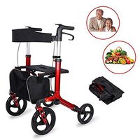 LJHHH 4 Wheel Walker,All Terrain Foldable Rollator with Suspensions Lightweight Aluminium Walking Mobility Aid,with Brakes, Seat and Bag