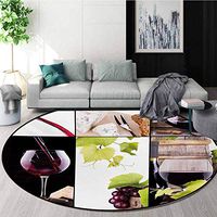 RUGSMAT Wine Round Area Rugs,Wine Collage with Barrel Bottle Wineglass Grape Gourmet Taste Beverage Super Soft Living Room Bedroom Home Shaggy Carpet,Diameter-35 Inch Burgundy Pale Green White