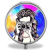 Girl Pill Case, Round Stainless Drug Organizer Container Medicine Cover for Pocket Daily&Weekly