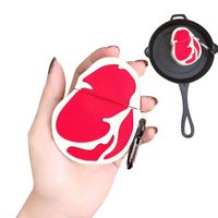 UR Sunshine AirPods Case, Super Funny Creative Novelty Food Steak Beef Meat Barbecue Meat Shape AirPods Case, Soft Silicone Cover Earphone Protection Skin for AirPods1&2+Hook