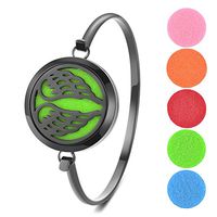 Garden Charms Black Color Aromatherapy Perfume Essential Oils Diffuser Bracelet Locket Bangle with 5 Color Felt Pads (Wing)