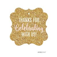 Andaz Press Signature Blush Pink, White, Gold Glitter Party Collection, Fancy Frame Gift Tags, Thanks for Celebrating with US!, 24-Pack