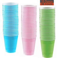 18 oz Party Cups, 96 Count - Aqua, Light Pink, Lime Green - 32 Each Color