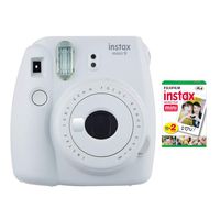 Fujifilm instax Mini 9 Instant Camera (Smokey White) with Film Twin Pack Bundle (2 Items)
