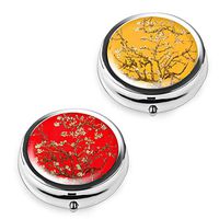 Pill Box Set of 2 - Lizimandu Compact 3 Compartment Medicine Case, Pill Box for Pocket or Purse(Peach Blossom)