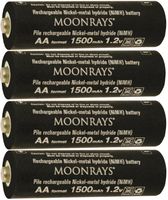 Moonrays 97143 4-Pack 1500mAh AA NiMh Pre-Charged Rechargeable Solar Batteries for Outdoor Solar Lights, Long Lasting, Compatible with Moonrays Solar-Powered Lighting fixtures, 4-Pack