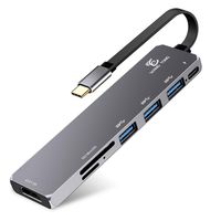 7-in-1 USB C Hub, Aluminum Type C Adapter with 4K HDMI, 3USB3.0, 60W Type C PD Charger and SD/TF Card Reader Compatible with MacBook Pro,Google Chrome, Microsoft Surface etc, Space Gray