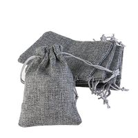 ROSENICE Jewelry Pouch Drawstring Simple Christmas Gift Bags Linen Jute Bag (Grey) 10pcs
