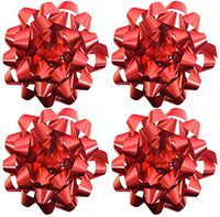 Set of 4 Extra Large 6 inch Peel 'N Stick Bows! - Super Shiny Metallic Red Design - Great for Holiday Gifts! (4 Pack)