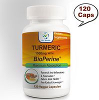 Turmeric Curcumin 1500mg with Bioperine Natural Formula Antioxidant Supplement Supports Pain Relief & Joint Health w. Turmeric 95% Curcuminoids Vegetarian Safe Non-GMO Gluten Free 120 Capsules/Bottle