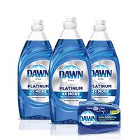 Dawn Platinum Dishwashing Liquid Dish Soap (3x24oz) + Non-Scratch Sponge (2 Count), Refreshing Rain, 1 Set