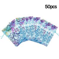 Lucky Monet 50pcs Coralline Organza Gift Bags Jewelry Pouch Drawstring Christmas Wedding Party Favor Gift Bags (5” x 7”, Blue)
