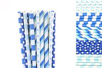 Baby Shower Paper Straws Mix - Shades of Blue - Polka Dot and Striped (50)