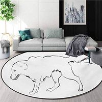 Golden Retriever Modern Machine Washable Round Bath Mat,Sketch Art Outline of A Dog Thoroughbred Furry Canine Pet Animal Non-Slip Living Room Soft Floor Mat,Round-63 Inch Black and White