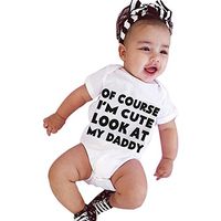 Newborn Infant Unisex Baby Romper Short Sleeve Letter Print Jumpsuit Cotton Bodysuits (3-6 Months, White)