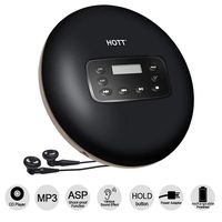 Rechargeable Portable CD Player, HOTT CD 711 Personal Compact Walkman Disc Player with LCD Display, Stereo Earbuds and USB Charging Cable, Electronic Skip Protection Anti-Shock Function - Black