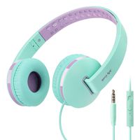 Kids Headphones for School, Jelly Comb Girls Lightweight Foldable Stereo Bass Kids Headphones with Microphone, Volume Control for Cell Phone, Tablet, Laptop, MP3/4(Green & Purple)- For Aged 6 or Above