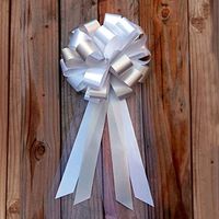 White and Silver Pull Bows with Tulle Tails - 8" Wide, Set of 6, Wedding Pew Bows, Aisle Decor, Reception, Anniversary, Christmas, Birthday, Decoration, Classroom, Office, Fundraiser, School Dance