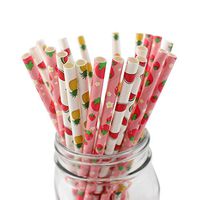 IPALMAY Fruit Patterned Drinking Paper Straws, Disposable Biodegradable, 7.75 Inches, Pack of 100