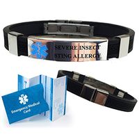 "Severe Insect Sting Allergy" Designer Medical Alert ID Bracelet. Choose Color!