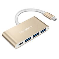 Yusion 4-in-1 USB-C Hub with Type C Adapter,3 usb3.0 ports for MacBook,MacBook Pro 13" 15" ChromeBook Pixel and More, Multi-Port Charging & Connecting Adapter (Gold)