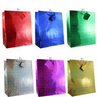 12-Pack Hologram LARGE Gift Bags 6-Color Assortment (12.5" x10.5"x5.5")