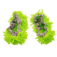 Microfiber Chenille Elastic Cuff Floor House Cleaning Mop Slippers Shoes Pair (green)