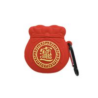 ICI-Rencontrer Creative Lucky Ace-Pack Design Airpods Case Cute Fortunate Money Bag AirPods Accessories Wireless Charging Earphone Soft Silicone Shockproof Protector With Hook Red
